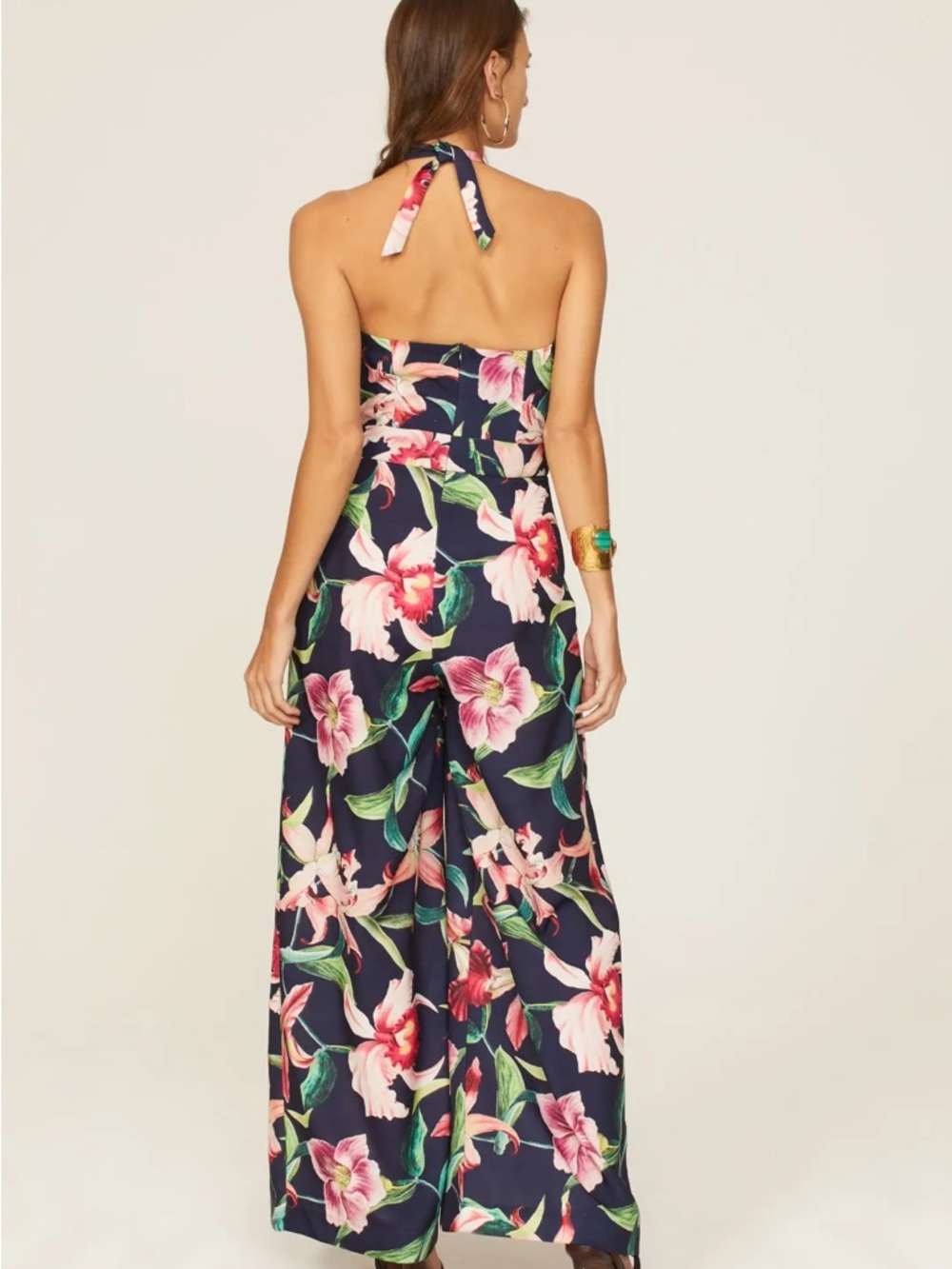 PatBO Laelia Cutout Jumpsuit Floral Halter Wide-Leg Jumpsuit in Midnight - Picture 3 of 10